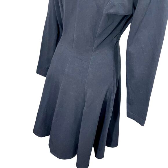 Vintage 90s Women's Tina Hagen Black Long sleeve Fit & Flare Mini Dress Gold Zip - Picture 4 of 11
